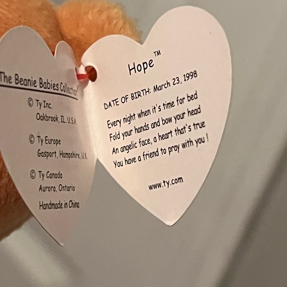 NWT Vintage Original 1998 Ty Beanie Baby “Hope” With Error Tags - Picture 6 of 11